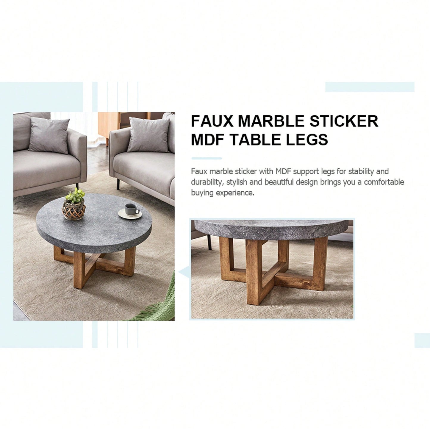 Modern Retro Circular Coffee Table 31.4 Inch Diameter MDF For Living Room Decor