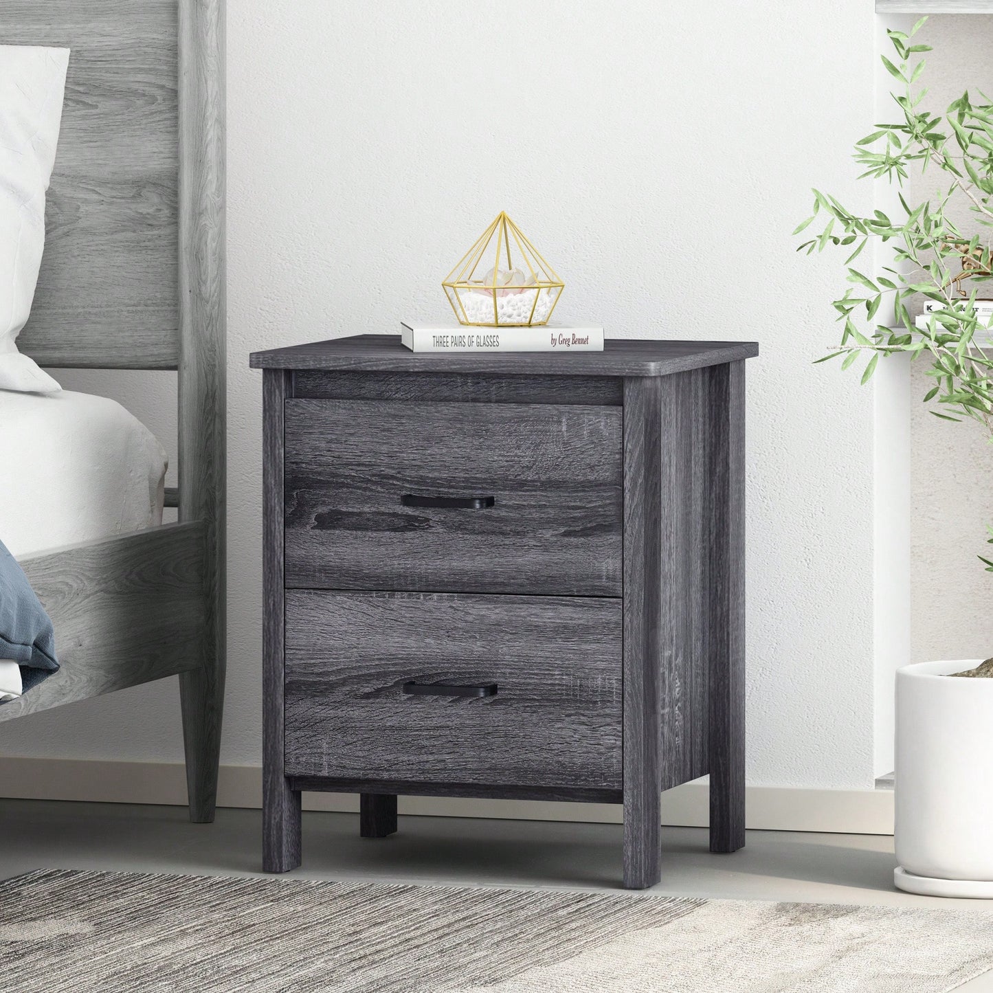 Easy Assembly Nightstand With Storage Drawer And Modern Design