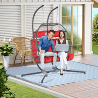 Cozy Two Person Outdoor Rattan Hanging Chair Wicker Egg Swing For Patio Relaxation