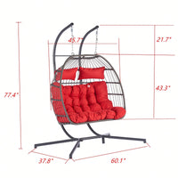 Cozy Two Person Outdoor Rattan Hanging Chair Wicker Egg Swing For Patio Relaxation