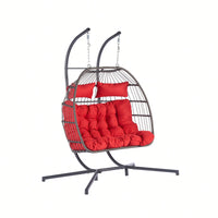 Cozy Two Person Outdoor Rattan Hanging Chair Wicker Egg Swing For Patio Relaxation