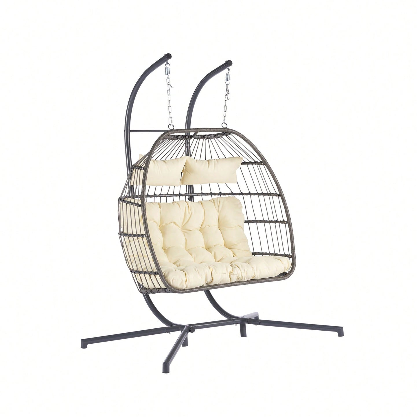 Cozy Two Person Outdoor Rattan Hanging Chair Wicker Egg Swing For Patio Relaxation