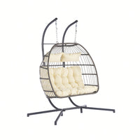 Cozy Two Person Outdoor Rattan Hanging Chair Wicker Egg Swing For Patio Relaxation