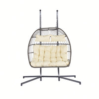 Cozy Two Person Outdoor Rattan Hanging Chair Wicker Egg Swing For Patio Relaxation