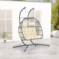 Cozy Two Person Outdoor Rattan Hanging Chair Wicker Egg Swing For Patio Relaxation