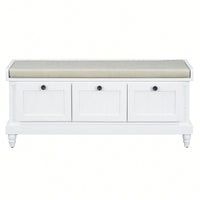 Cushioned Storage Bench With Three Drawers For Entryway And Living Room In Light Gray