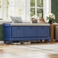 Cushioned Storage Bench With Three Drawers For Entryway And Living Room In Light Gray