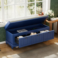 Cushioned Storage Bench With Three Drawers For Entryway And Living Room In Light Gray