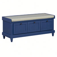 Cushioned Storage Bench With Three Drawers For Entryway And Living Room In Light Gray