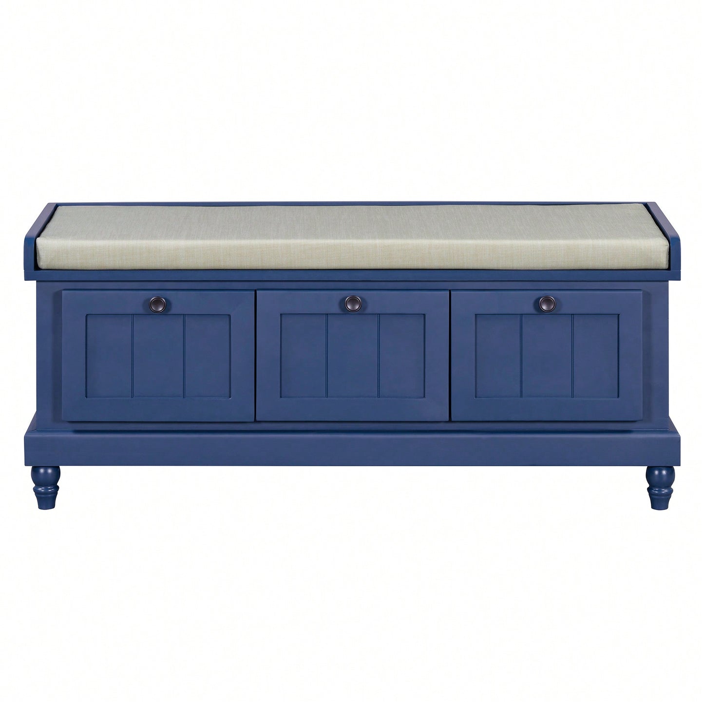 Cushioned Storage Bench With Three Drawers For Entryway And Living Room In Light Gray