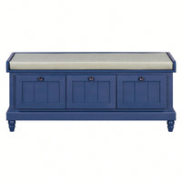 Cushioned Storage Bench With Three Drawers For Entryway And Living Room In Light Gray