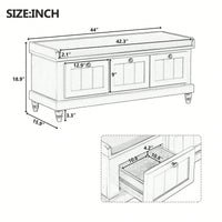 Cushioned Storage Bench With Three Drawers For Entryway And Living Room In Light Gray