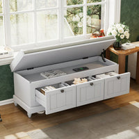 Cushioned Storage Bench With Three Drawers For Entryway And Living Room In Light Gray