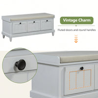 Cushioned Storage Bench With Three Drawers For Entryway And Living Room In Light Gray