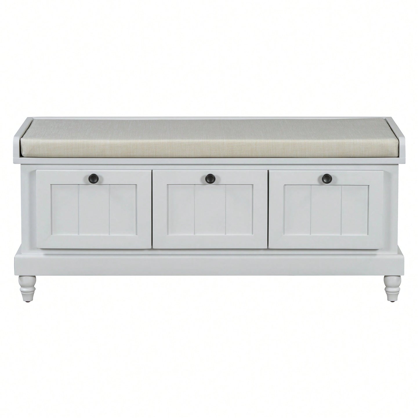 Cushioned Storage Bench With Three Drawers For Entryway And Living Room In Light Gray