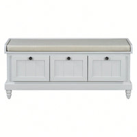 Cushioned Storage Bench With Three Drawers For Entryway And Living Room In Light Gray