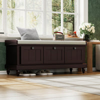 Cushioned Storage Bench With Three Drawers For Entryway And Living Room In Light Gray