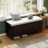 Cushioned Storage Bench With Three Drawers For Entryway And Living Room In Light Gray