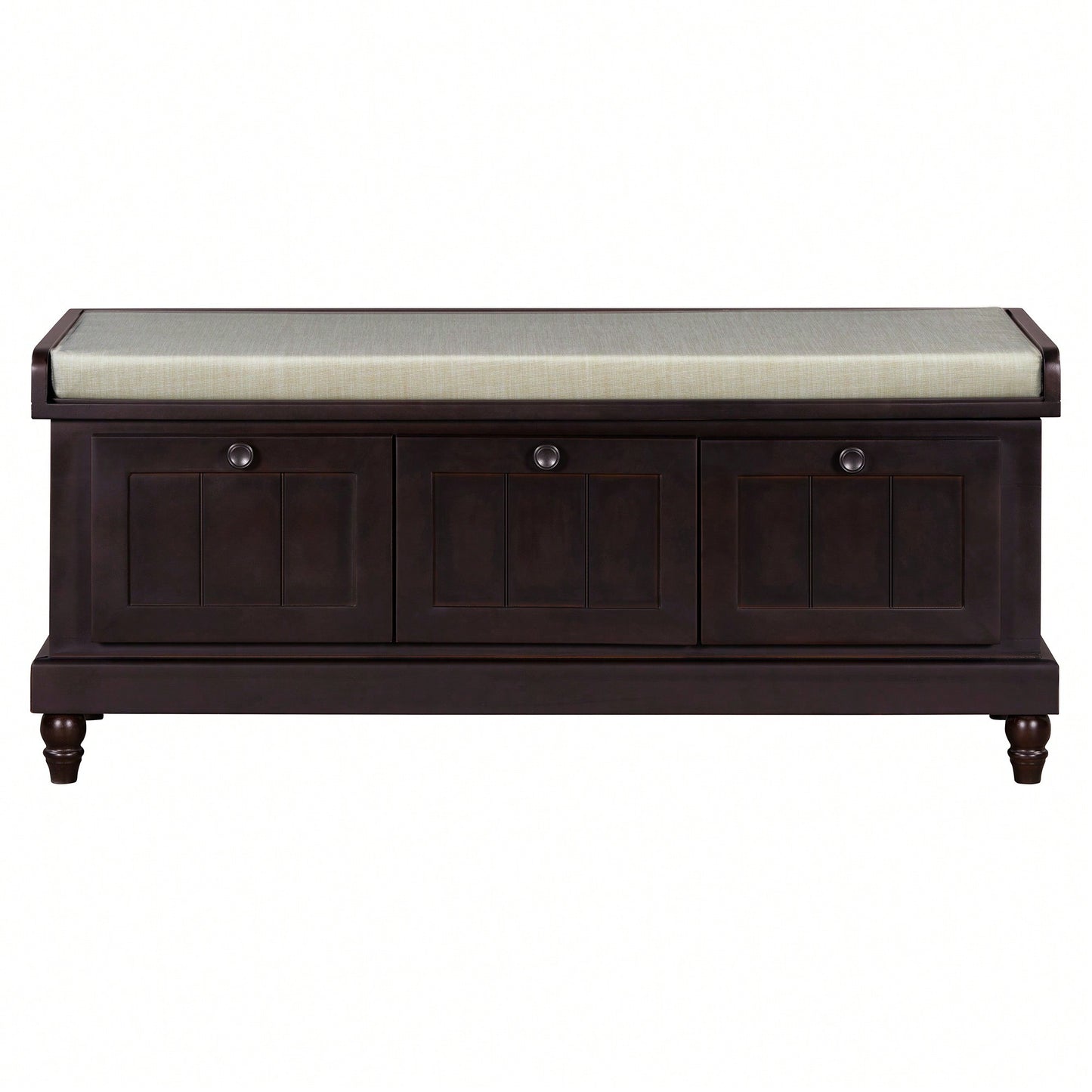 Cushioned Storage Bench With Three Drawers For Entryway And Living Room In Light Gray