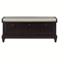 Cushioned Storage Bench With Three Drawers For Entryway And Living Room In Light Gray