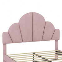 Elegant Pink Velvet Queen Size Upholstered Bed Frame With Petal Shape Headboard Modern Design