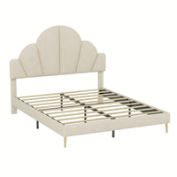 Elegant Pink Velvet Queen Size Upholstered Bed Frame With Petal Shape Headboard Modern Design