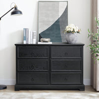 Stylish 6-Drawer Wooden Dresser For Bedroom Storage Black Finish Modern Farmhouse Design