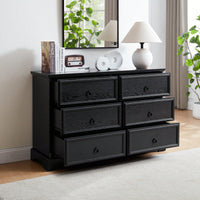 Stylish 6-Drawer Wooden Dresser For Bedroom Storage Black Finish Modern Farmhouse Design