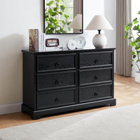 Stylish 6-Drawer Wooden Dresser For Bedroom Storage Black Finish Modern Farmhouse Design