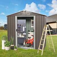 8ft X 4ft Gray Outdoor Metal Storage Shed With Window And Metal Foundation For Garden And Backyard Storage Solutions