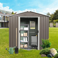 8ft X 4ft Gray Outdoor Metal Storage Shed With Window And Metal Foundation For Garden And Backyard Storage Solutions