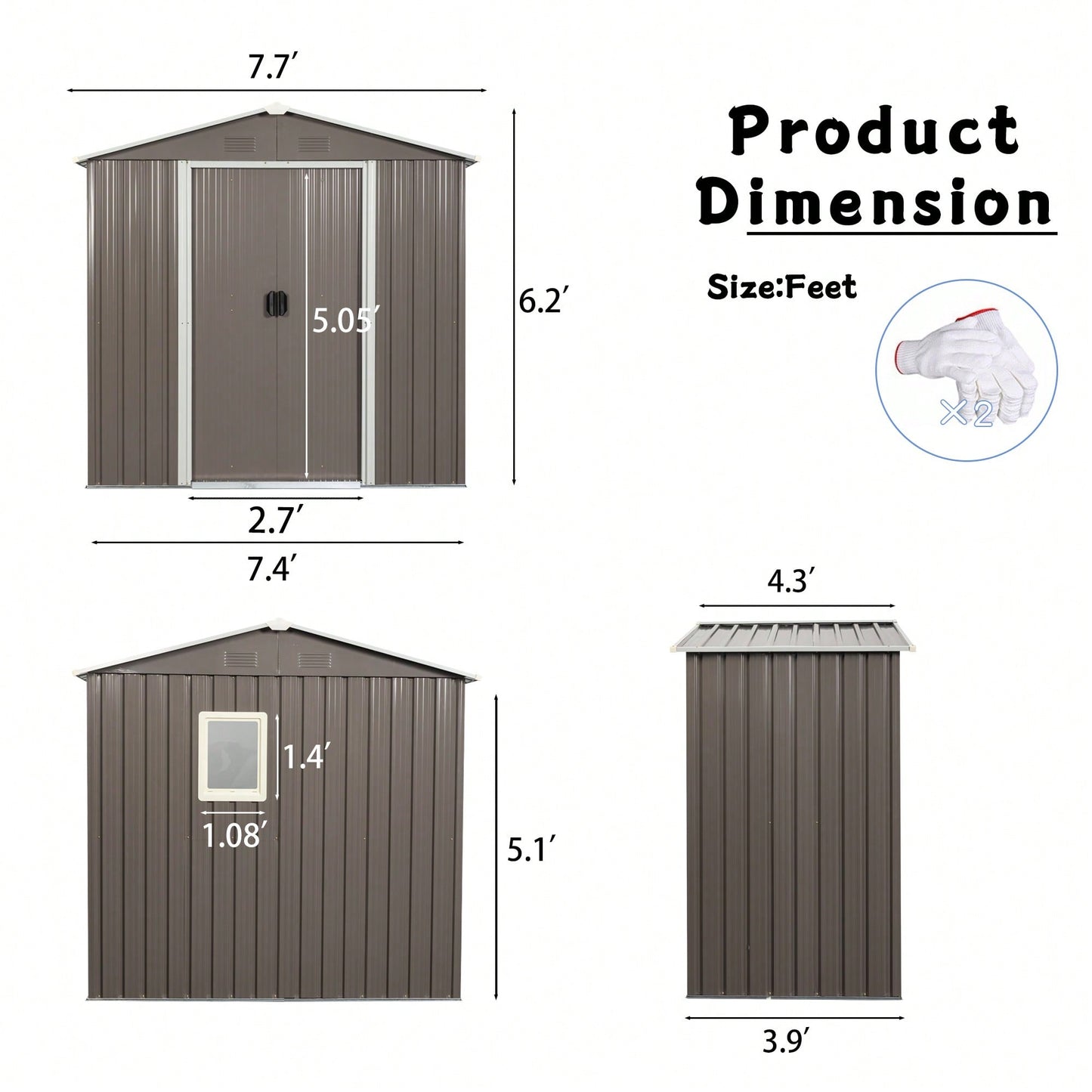 8ft X 4ft Gray Outdoor Metal Storage Shed With Window And Metal Foundation For Garden And Backyard Storage Solutions