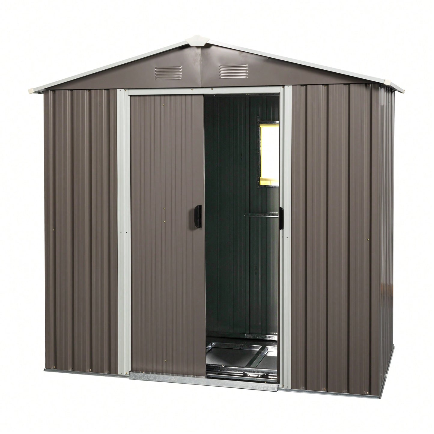 8ft X 4ft Gray Outdoor Metal Storage Shed With Window And Metal Foundation For Garden And Backyard Storage Solutions