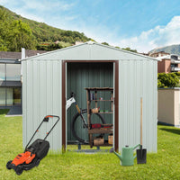 8ft X 4ft Outdoor Metal Storage Shed With Foundation In Gray For Garden And Yard Organization