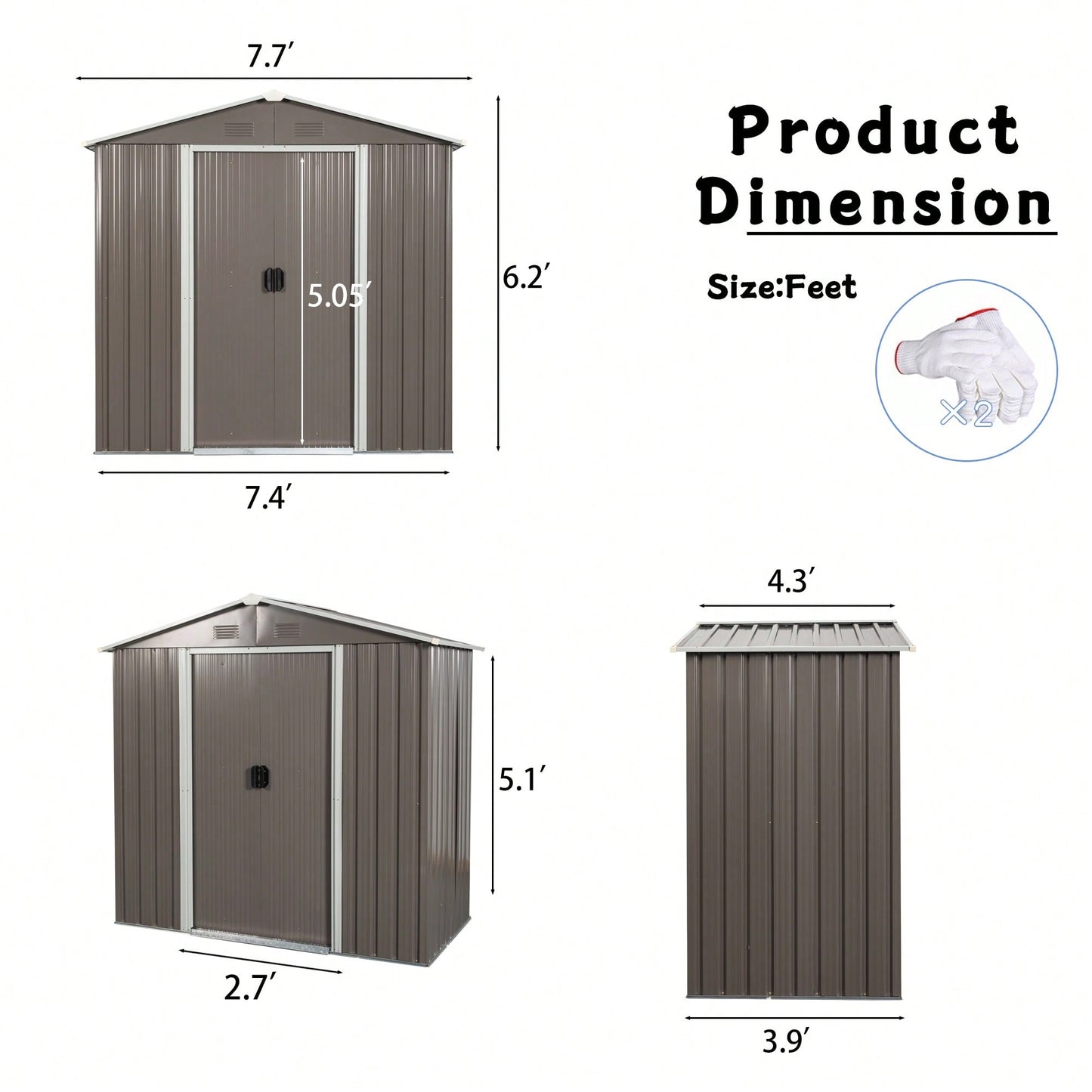 8ft X 4ft Outdoor Metal Storage Shed With Foundation In Gray For Garden And Yard Organization