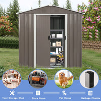 8ft X 4ft Outdoor Metal Storage Shed With Foundation In Gray For Garden And Yard Organization