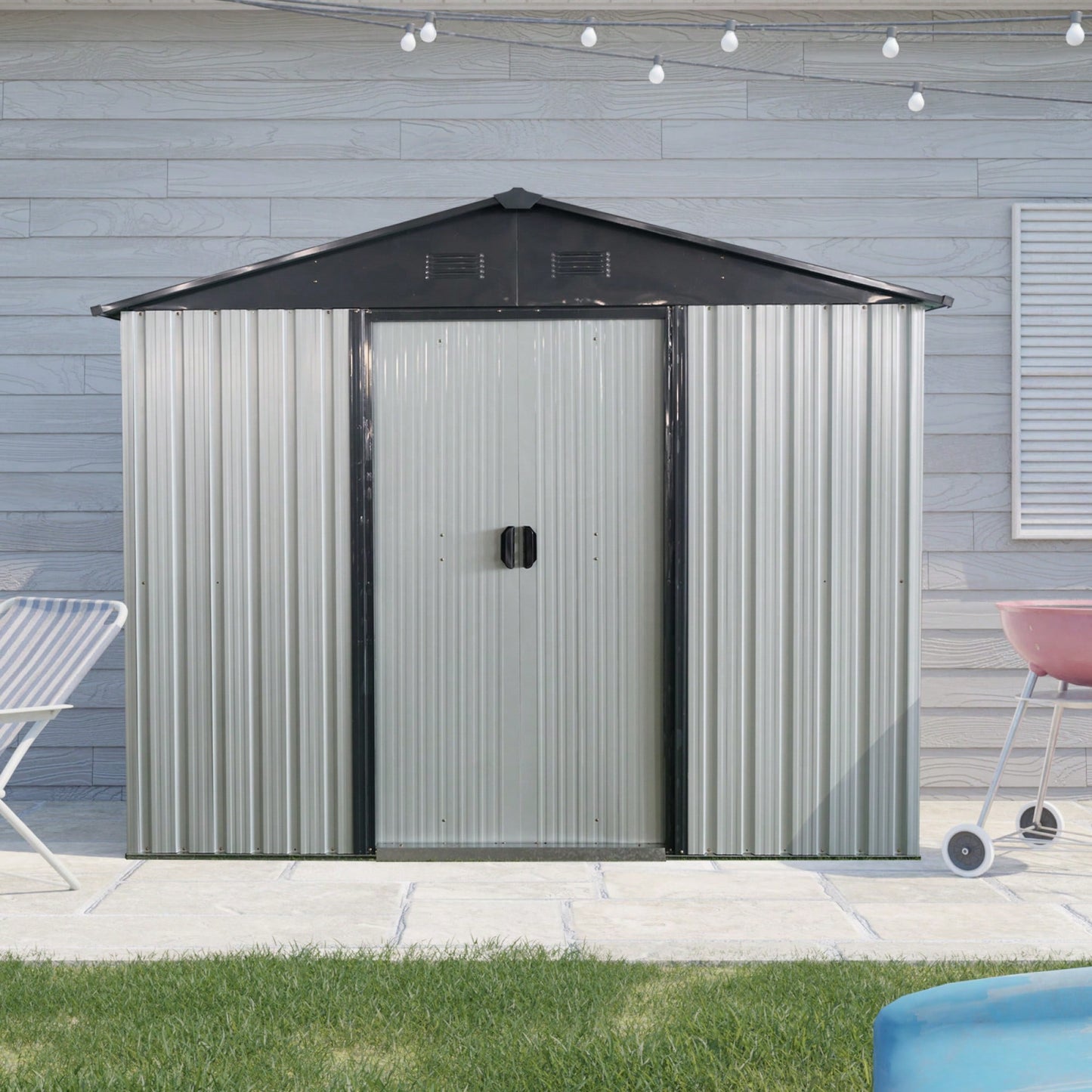 8ft X 4ft Outdoor Metal Storage Shed With Sliding Door For Backyard And Patio Use In Black And White