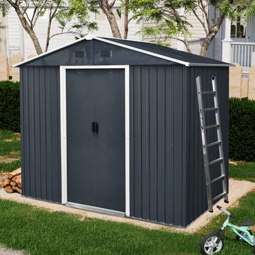 8ft X 4ft Outdoor Metal Storage Shed With Sliding Door For Backyard And Patio Use In Black And White