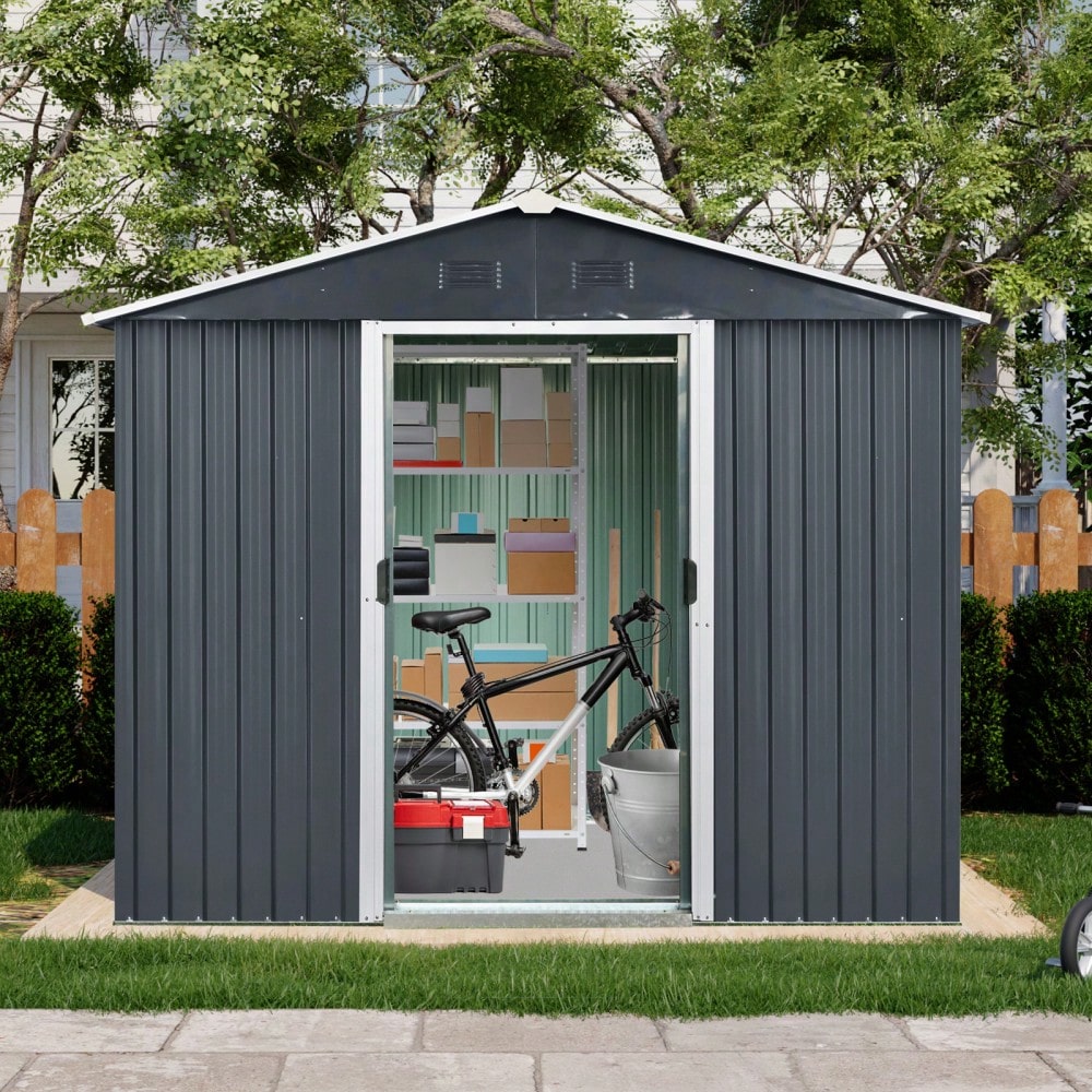 8ft X 4ft Outdoor Metal Storage Shed With Sliding Door For Backyard And Patio Use In Black And White