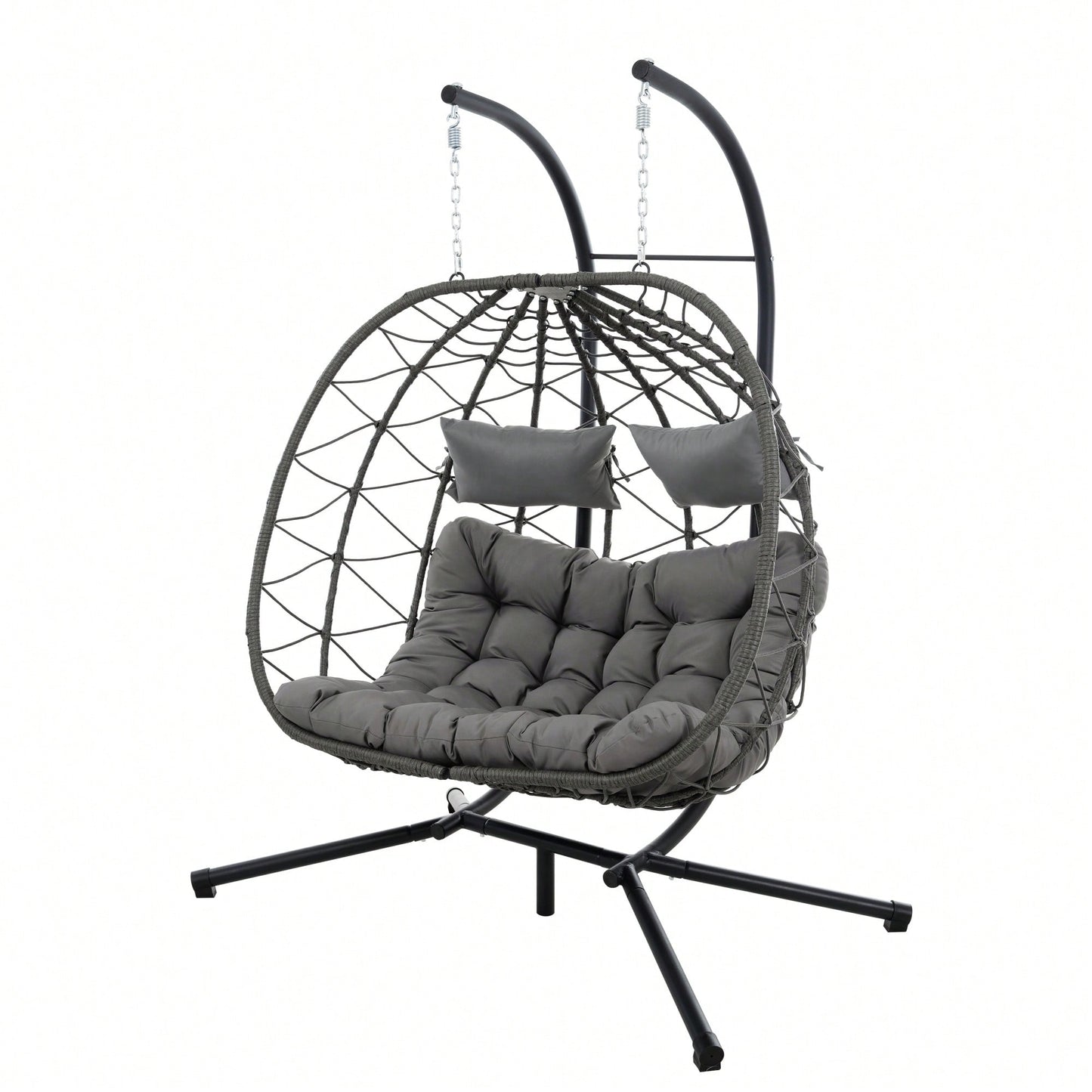 Double Person Wicker Egg Chair With Stand For Indoor Outdoor Swinging Patio Living Room Balcony