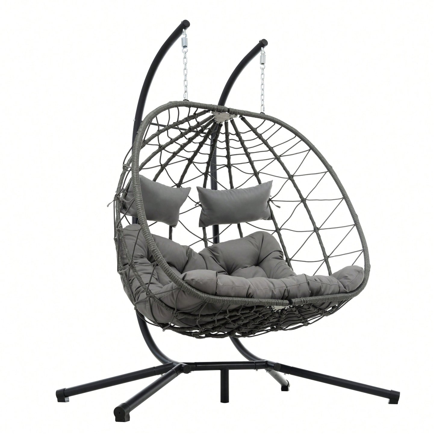 Double Person Wicker Egg Chair With Stand For Indoor Outdoor Swinging Patio Living Room Balcony