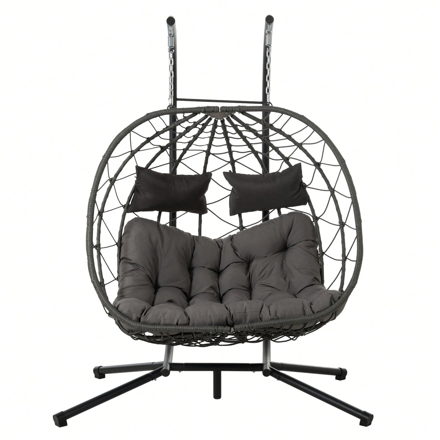 Double Person Wicker Egg Chair With Stand For Indoor Outdoor Swinging Patio Living Room Balcony