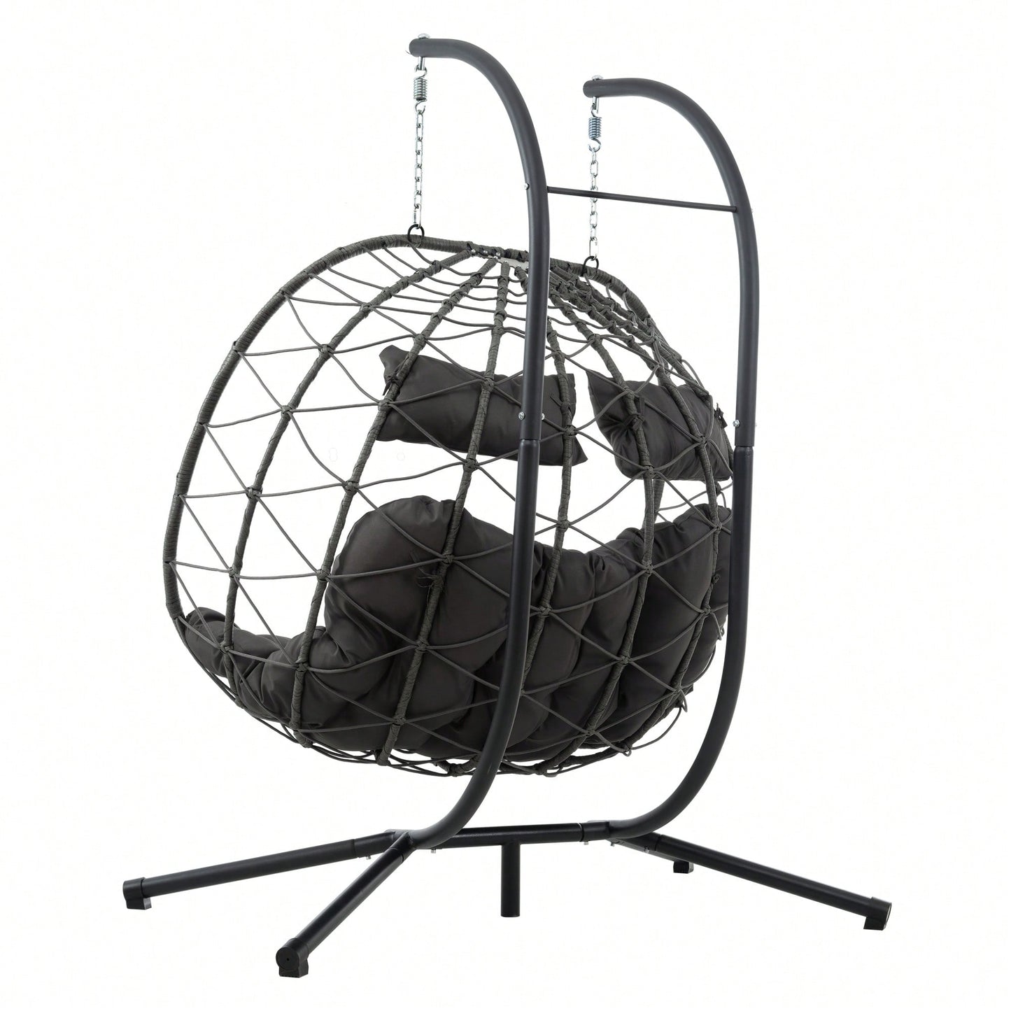 Double Person Wicker Egg Chair With Stand For Indoor Outdoor Swinging Patio Living Room Balcony