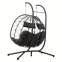 Double Person Wicker Egg Chair With Stand For Indoor Outdoor Swinging Patio Living Room Balcony