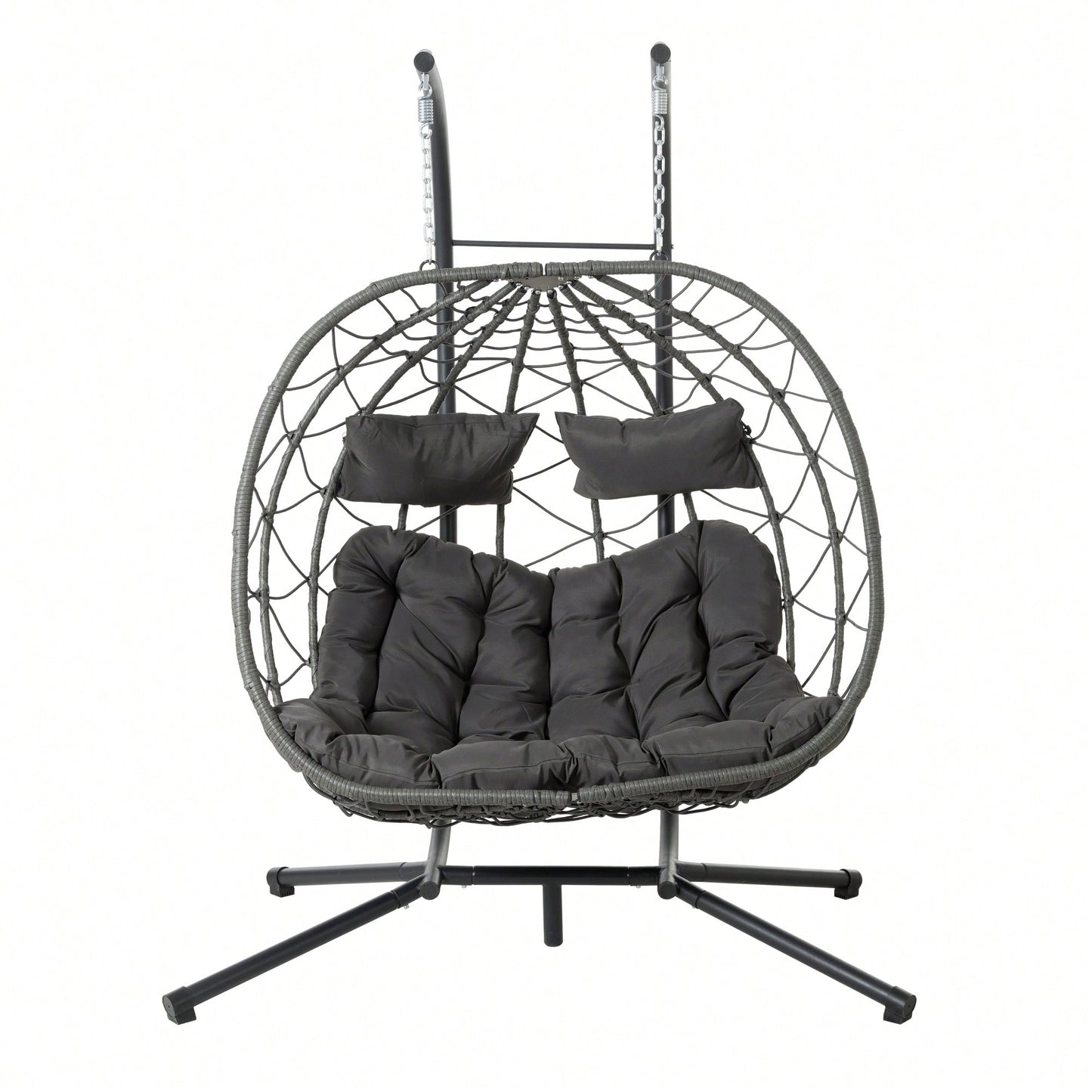 Double Person Wicker Egg Chair With Stand For Indoor Outdoor Swinging Patio Living Room Balcony