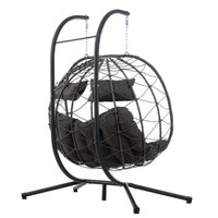 Double Person Wicker Egg Chair With Stand For Indoor Outdoor Swinging Patio Living Room Balcony