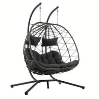 Double Person Wicker Egg Chair With Stand For Indoor Outdoor Swinging Patio Living Room Balcony