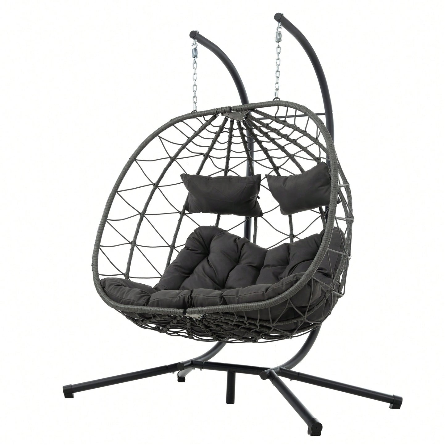 Double Person Wicker Egg Chair With Stand For Indoor Outdoor Swinging Patio Living Room Balcony