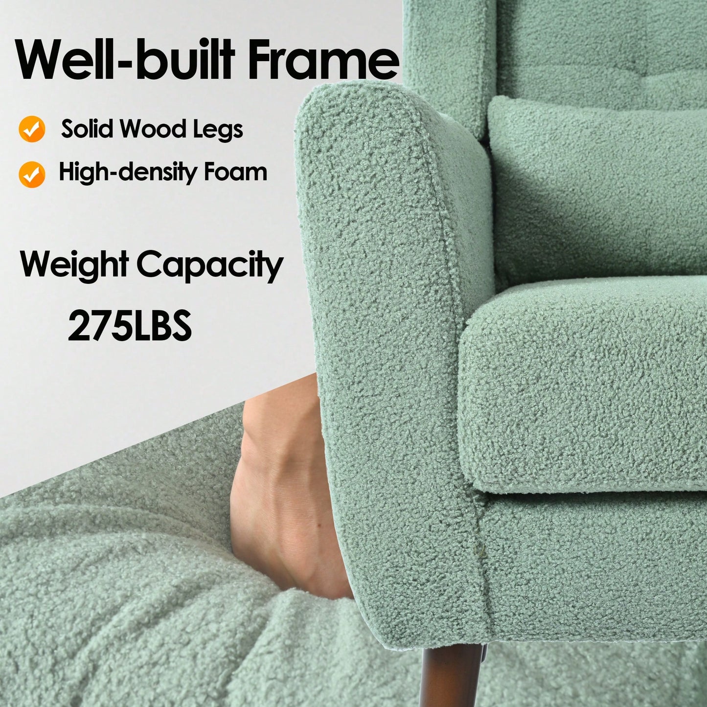 Comfy Teddy Fabric Accent Chair For Living Room And Bedroom Mid Century Lounge Armchair