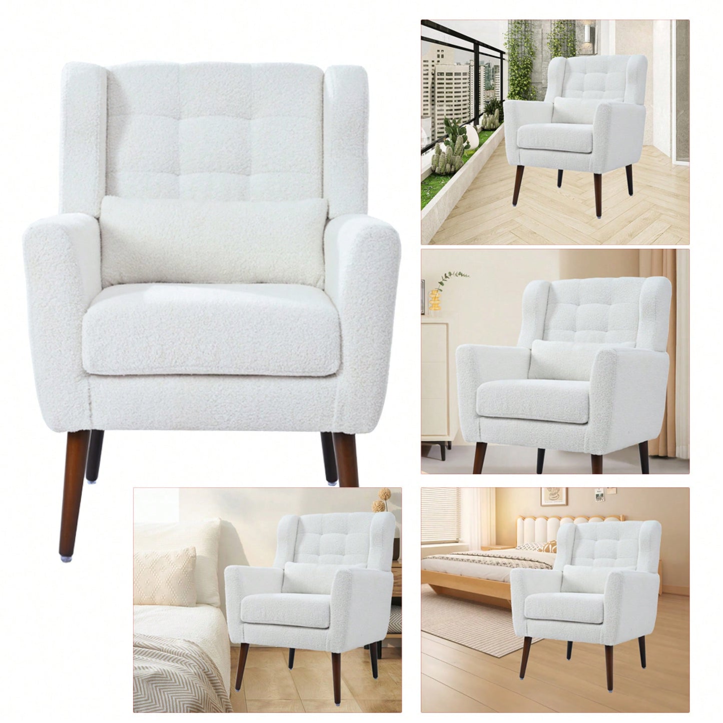 Comfy Teddy Fabric Accent Chair For Living Room And Bedroom Mid Century Lounge Armchair